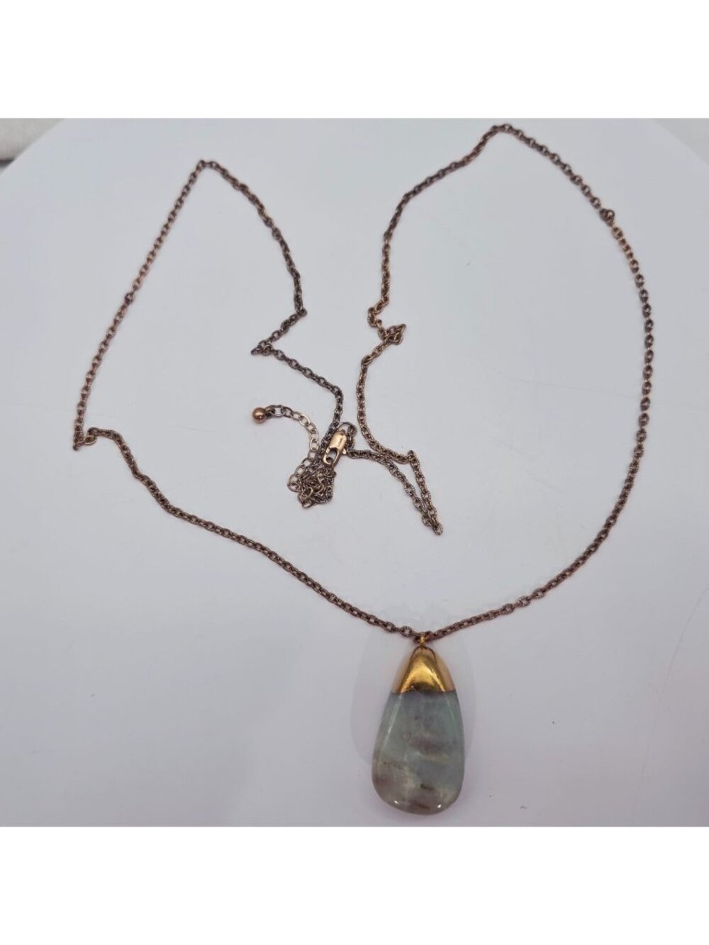 Gold-Tone Chain Necklace With Polished Stone Pendant 30 Inches Long